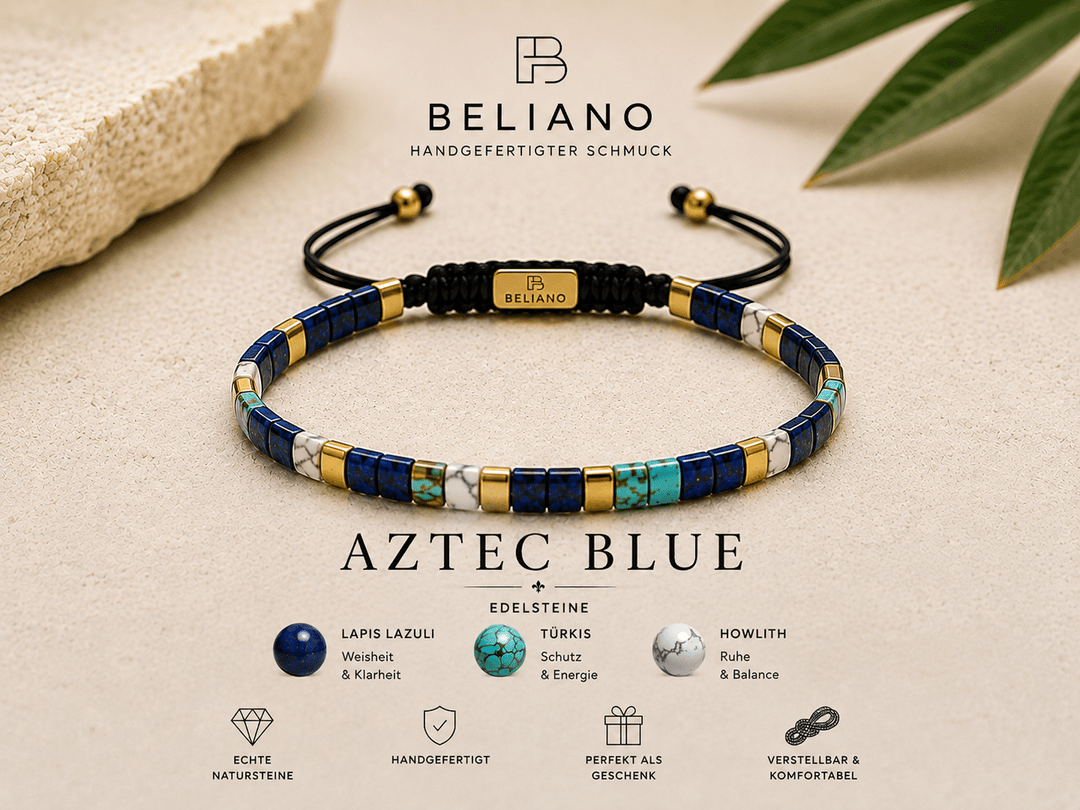 Makramee-ArmbandBeliano Aztec Blue – Herrenarmband aus Lapis Lazuli, Türkis & Howlith | Handgefertigtes Makramee-ArmbandBelianoBeliano