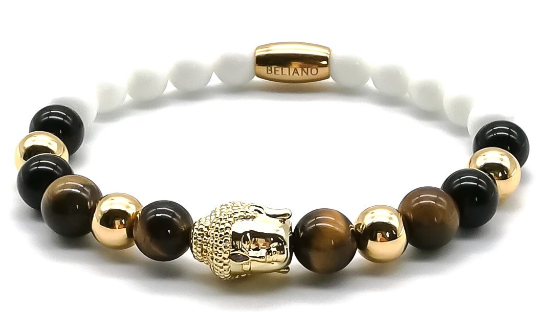 ArmbandArmband Buddha 24K Gold - Onyx - Tigerauge - PorzellanBelianoBeliano