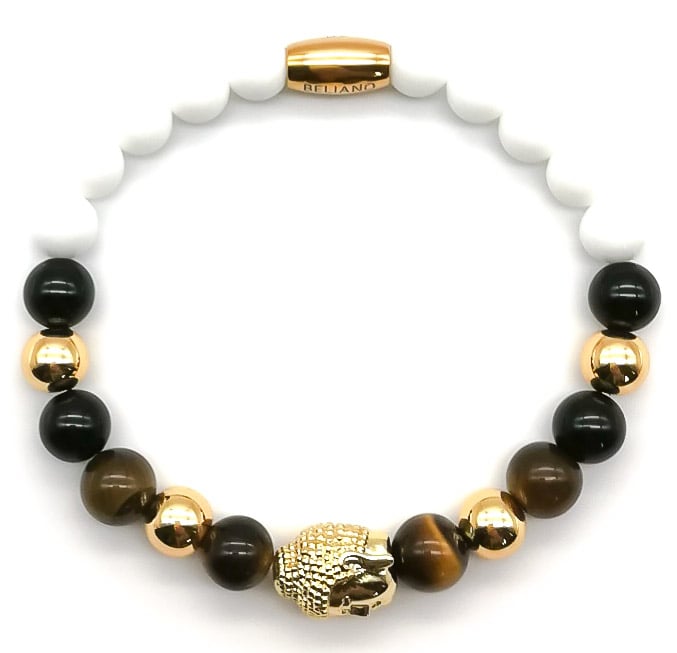 ArmbandArmband Buddha 24K Gold - Onyx - Tigerauge - PorzellanBelianoBeliano
