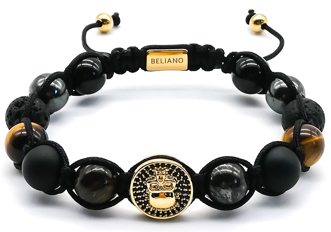 Makramee-ArmbandArmband Flatbead Skull Gold - Tigerauge - Onyx - LavaBelianoBeliano