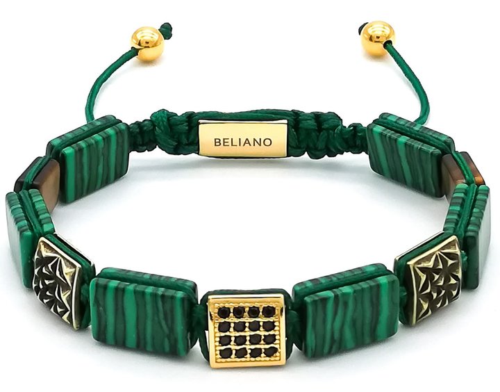 Makramee-ArmbandFlatbeads Bracelet Maya 24K Gold - Malachit - Tigerauge - CZ DiamondsBelianoBeliano