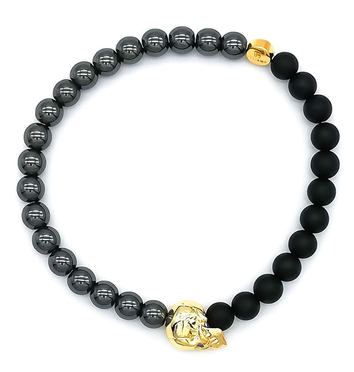 Makramee-ArmbandTotenkopfarmband - 24K Gold - Hämatit - OnyxBelianoBeliano