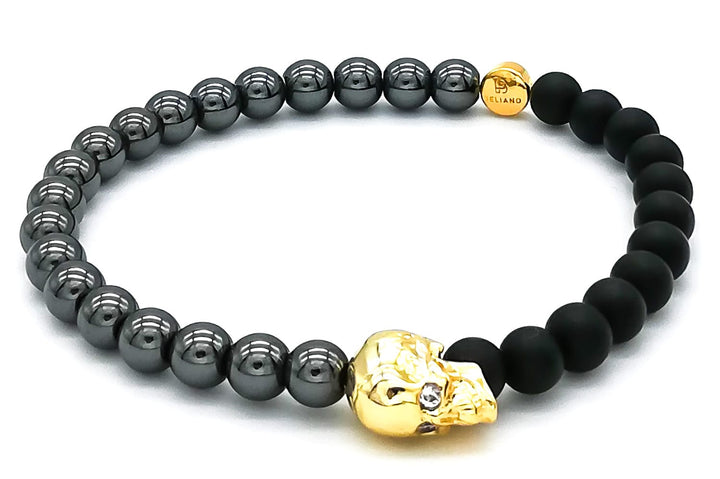 Makramee-ArmbandTotenkopfarmband - 24K Gold - Hämatit - OnyxBelianoBeliano