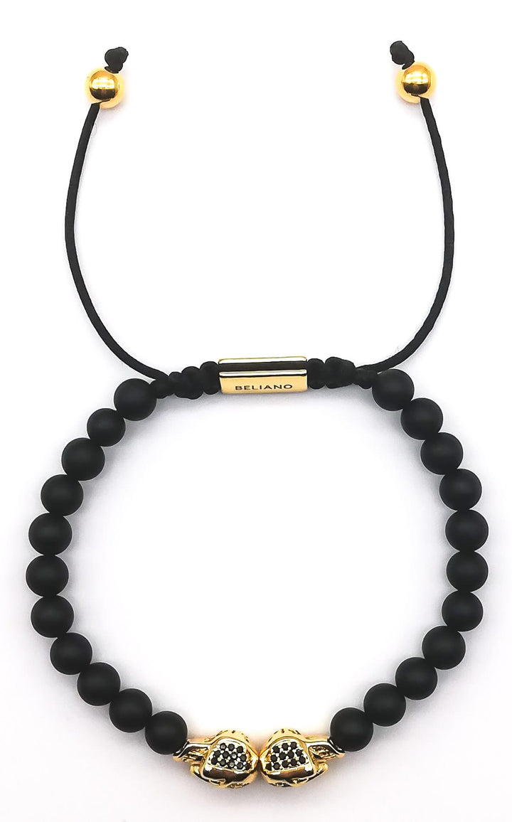 Makramee-ArmbandTotenkopfarmband Gold - Onyx - DiamondsBelianoBeliano