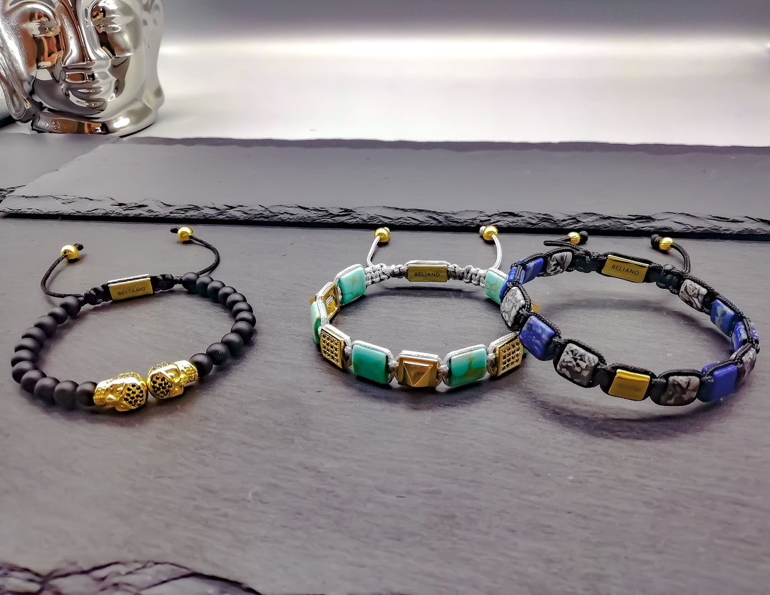 Makramee-ArmbandTotenkopfarmband Gold - Onyx - DiamondsBelianoBeliano