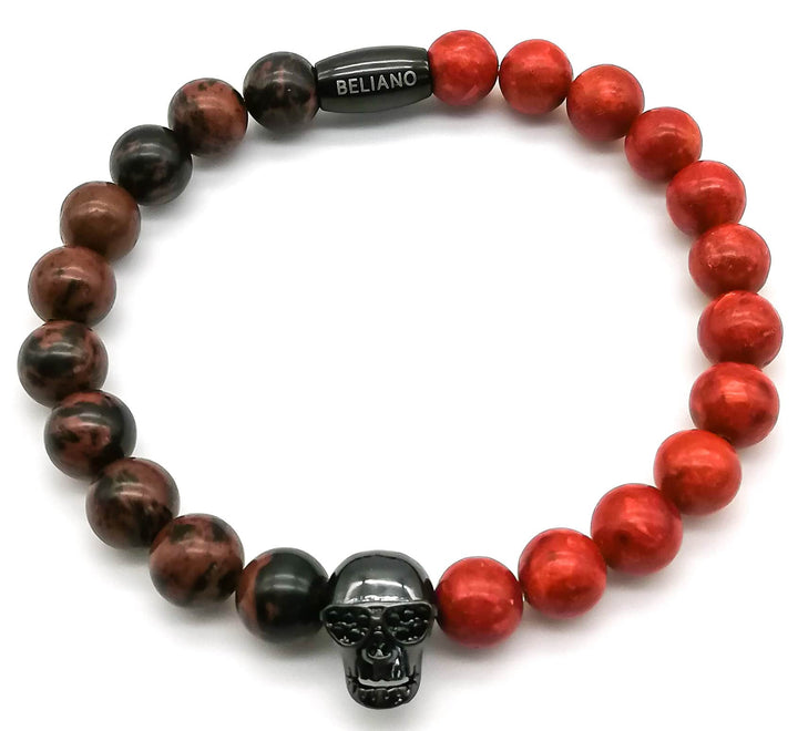 Makramee-ArmbandTotenkopfarmband - Koralle - Mahagoni ObsidianBelianoBeliano