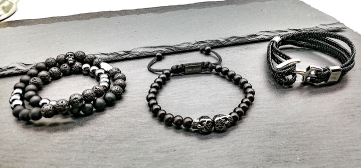 Makramee-ArmbandTotenkopfarmband Rock - Lava - Onyx - HämatitBelianoBeliano